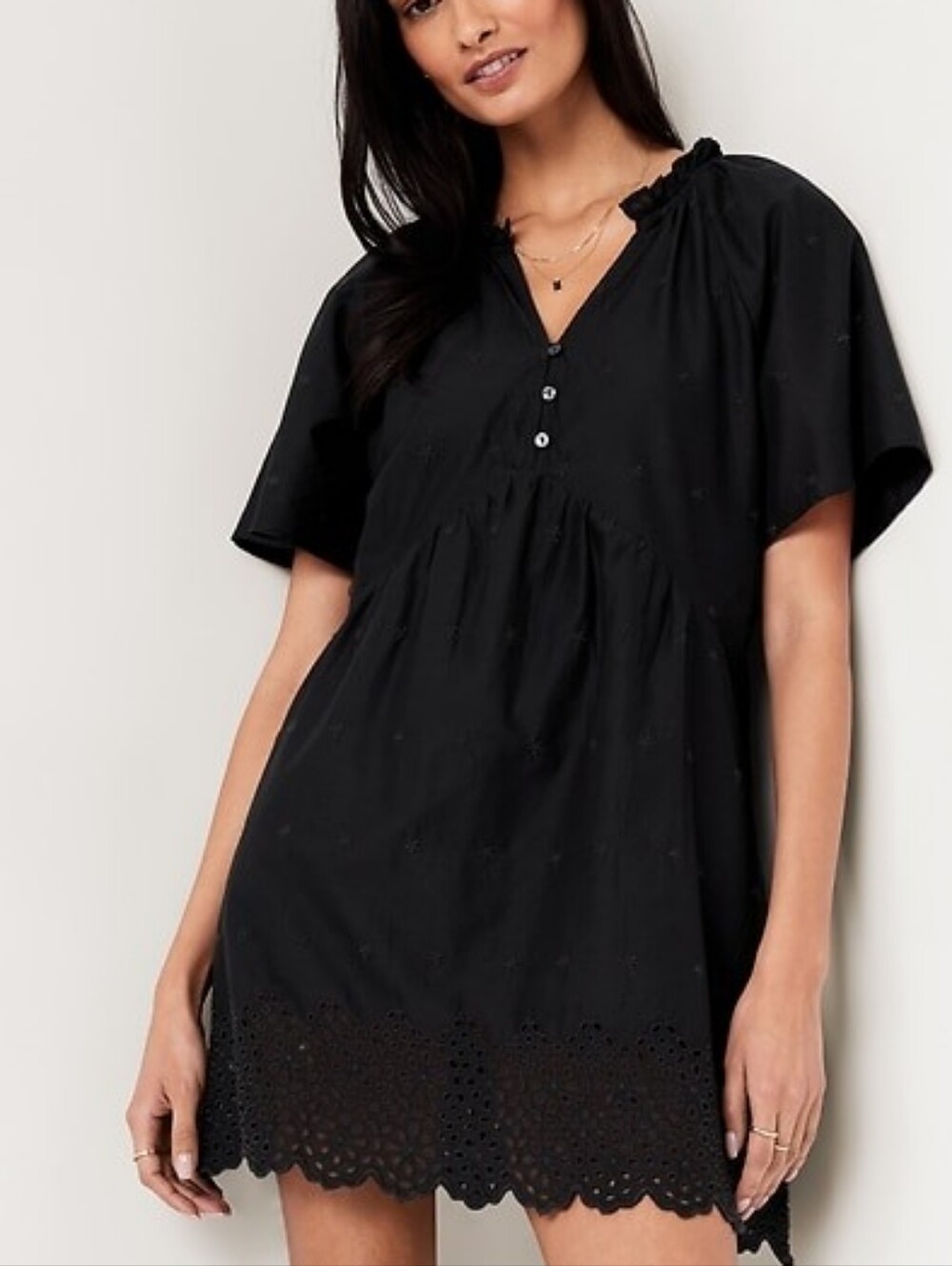 Old Navy Black Eyelet 100% Cotton Mini Dress Size Small
